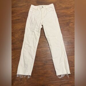 Anthropologie AMO Chloe Crop Release Hem Jeans White Sand Size 25 *Spot*
